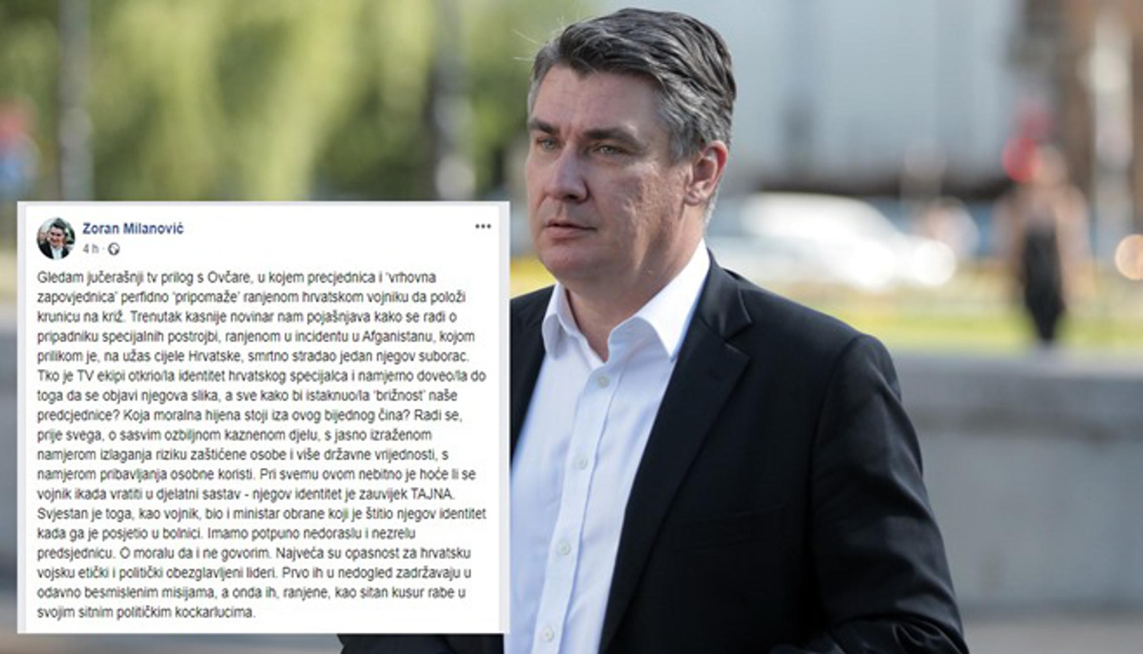 Zoran Milanović na svom Facebook profilu obrušio se na 'predCjednicu'.